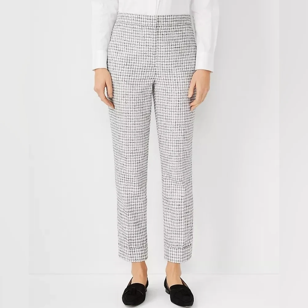 Ann Taylor Houndstooth high waist ankle pants sz 10 white black new WP87